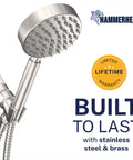 Solid Metal Handheld Shower Head With Hose And Brass Holder, Brushed Nickel Finish, 2.5 GPM High Pressure, lifetime warranty