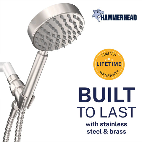 Solid Metal Handheld Shower Head With Hose And Brass Holder, Brushed Nickel Finish, 2.5 GPM High Pressure, lifetime warranty