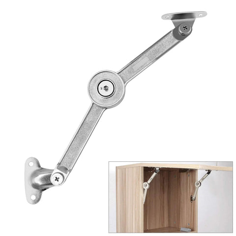 QWORK lid stay hinge, steel silver, 2-pack, 40 lb capacity, adjustable 75°/90°/110°, for right or left cabinet mounting
