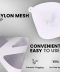 Ultra Fine 190 Micron Paint Filter Strainers 100 Pack Blue Nylon Mesh Paper Cone with nylon mesh detail and text overlay.