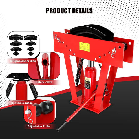 16 Ton Manual Hydraulic Pipe Bender With 45 Steel Frame For Copper And Metal Tubes Includes 8 Dies, showing detailed components.