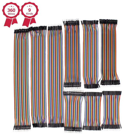 360 Piece Multicolor Breadboard Jumper Wires Kit Featuring 30.5cm 12in, 20.5cm 8in, 10.4cm 4in Dupont Cables MF MM FF