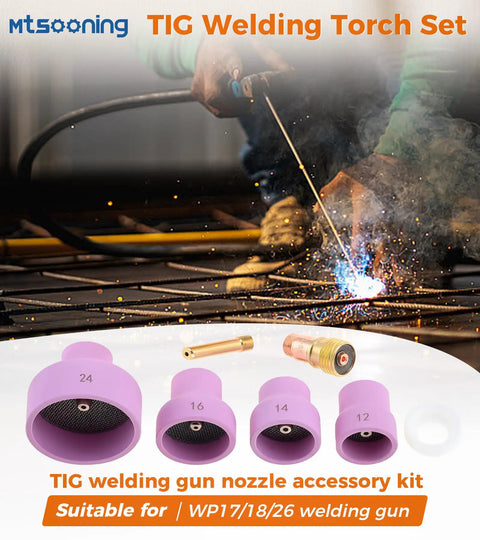 Ceramic TIG Welding Cup Set Pro Grade With Chuck 12 14 16 24 For WP 17 18 26 Torch Gas Lens Kit alumina cups display