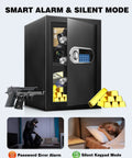 2.5 Cu Ft Home Safe Box, Heavy Duty Steel Digital Lock Security Safe With LED Light, open with gold bars and items inside