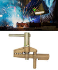 Brass Welding Ground Clamp with Rubber Sleeve, 35mm Opening, 800A Capacity, used during welding process with sparks