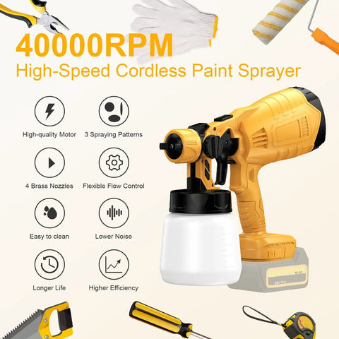 Heavy Duty Cordless Paint Sprayer With 40000 Rpm Motor And Four Copper Nozzles Slick Spray Gun with 4 brass nozzles.