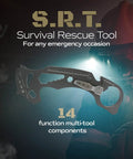 Must Have 14 Function Survival Rescue Tool For Everyday Carry And Car Emergencies, Grab And Go Auto Multitool with helmet background