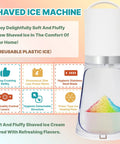 Glowing Electric Snow Cone Maker For Home Use Quick Ice Crusher With 2 Easy Clean Molds compact appliance showing colorful snow cone.