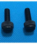 Knurled Thumb Screws For Easy Hand Tightening, Plastic Twist Fasteners, PA66 Grip Heads, black screws on blue background