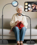 Woman knitting under 12X Floor Magnifying Glass With Light And Stand Large Hands Free Magnifier With Five Color Modes Lamp