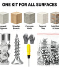 Heavy Duty Self Drilling Drywall Anchors And Screws Kit 14mm Metal Wall Anchors For Solid Mounts Easy Install 150 Piece Set Tough As Nails For Cabinets Shelves And Hangers, zinc-plated iron kit for drywall, brick, tile, concrete