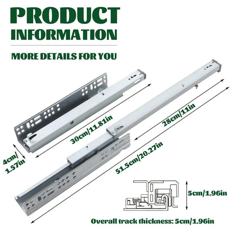 2 Pair 14 Inch Undermount Soft Close Drawer Slides With Dope Red Handles For Full Extension Concealed Rails featuring detailed product measurements.