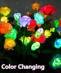 Outdoor Solar Garden Lights 4 Pack Waterproof With 20 Realistic Solar Roses Multi Color Changing Flower Decor glowing at night
