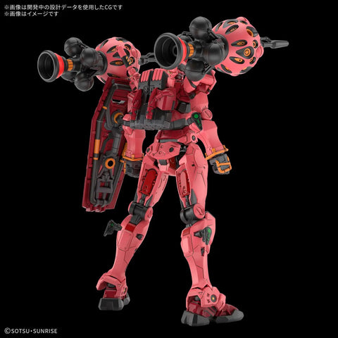 Red Gundam HG 1/144 Model Kit with dope color scheme and versatile weapons, shield mounts on arm or backpack, rear view