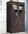 Portable Wardrobe Closet Organizer With Metal Frame And Nonwoven Fabric 34.6 Inch Long By 17.7 Inch Wide By 66.1 Inch Tall Four Shelves And Two Hanging Rods Coffee Color Built To Last No Fuss Setup For Dorm Rooms And Apartment Pads
