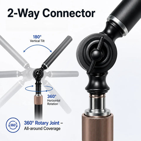 2-way connector showing vertical tilt and 360-degree swivel for Clamp On Dust Collection Boom Arm With 360 Degree Swivel For Woodworking