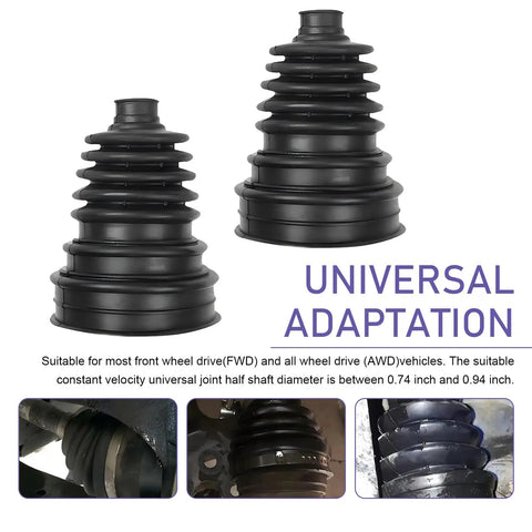 CV Boot Repair Kit For Most Vehicles 19 To 24 Mm Shaft, Heavy Duty High Temp Axle Boot With 4 Stainless Clamps And 6 Cable Ties