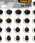 Chart showing various 5mm bore pinion gears, including 20T 5mm Bore Hardened Steel Motor Pinion Gear 3 Pack For 1/8 And 1/10 RC Crawlers