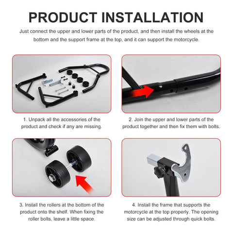 Heavy Duty Motorcycle Rear Wheel Lift Stand For Universal Sport Bikes Swingarm Spool Paddock Stand Combo assembly steps