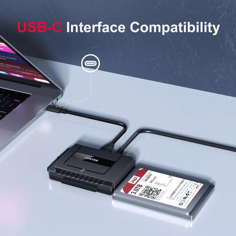 Dual Drive USB C SATA IDE Adapter For 2.5 And 3.5 Inch HDDs SSDs And Optical Drives Lets You Run One SATA And One IDE At The Same Time With Easy Plug And Play, USB-C connected to laptop and HDD