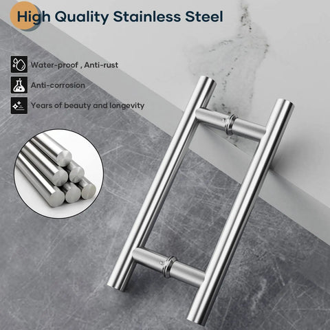 12 Inch Stainless Steel Double Sided Push Pull Door Handle H Shape Brushed Finish Anti Rust Durable For Glass And Wood Doors