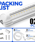 2Ft LED Shop Light Strip 20W 3000LM 5000K Daylight T8 Fixture With Clear Cover showing packing list and accessories
