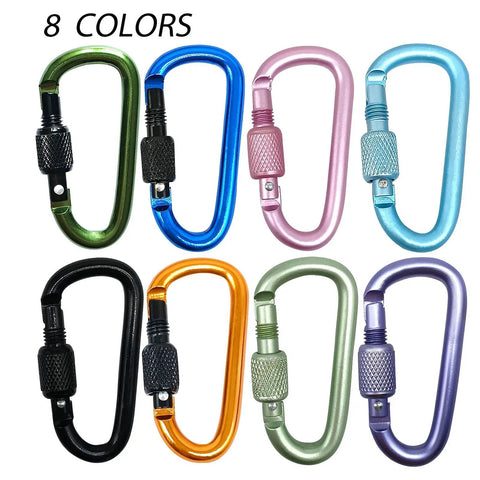 8 Pack D Shape Carabiner Clips With Screw Gate, 2.2 Inch Aluminum Keychain Hooks in Multicolor for Bags and Travel Gear