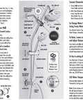 Diagram of No-Drill 34-Inch Shower Bar With LED Temperature Display, showing installation, 3-way rain and handheld shower heads, stainless steel chrome
