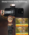 Phone Gimbal Stabilizer With AI Tracking And Detachable One Point Four Inch Touchscreen Remote shown with iSteady 9.0 technology
