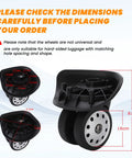 2 Pack Perforated 360 Degree Swivel Luggage Wheels Casters Black with dimensions and installation note for suitcases