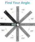 Digital Angle Ruler Protractor with 7 Inch and 200mm Scale displaying angles from 45° to 360° for woodworking and construction