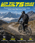 Heavy Duty 16000 Watt Electric Dirt Bike For Adults riding on a rugged path surrounded by mountains, showcasing 72V 40Ah battery performance.