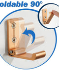 Foldable Wall Mount Towel And Coat Hooks Built With Heavy Duty Aluminum Alloy Featuring A Slick Gold Finish 4 Pack Hat Hangers Quick Install Bathroom Storage, showcasing 90° foldable design.
