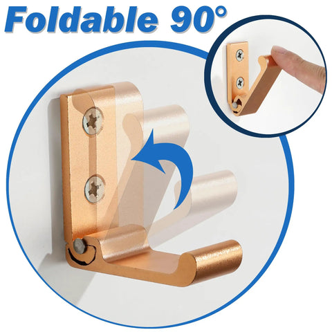 Foldable Wall Mount Towel And Coat Hooks Built With Heavy Duty Aluminum Alloy Featuring A Slick Gold Finish 4 Pack Hat Hangers Quick Install Bathroom Storage, showcasing 90° foldable design.