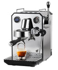 Kickstart Your Day With This Solid Gear Semi Automatic Espresso Maker featuring outputting espresso in a glass.