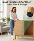 Woman using Heavy Duty 1 1/4 Inch Furniture Sliders Self Adhesive Glide Pads For Carpet And Hardwood Floors on cabinet leg