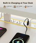 Built-in charging ports on U Shaped Electric Standing Desk With Keyboard Tray And Monitor Stand, power outlets and USB connections