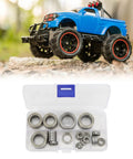 Xmaxx 6S 8S 1 Of 5 Stainless Steel Truck Ball Bearing Kit With Plastic Box Easy Installation High Precision RC Accessories Heavy Duty Corrosion Resistant Bearings For Maximum Stability And Long Lifespan On Rugged 1 Of 5 Scale RC Trucks; blue RC truck and bearing kit in plastic case