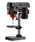 Powerful 2.5A Benchtop Drill Press With 5 Variable Speeds From 740 To 3100 RPM, featuring a clear safety guard and tilting table.