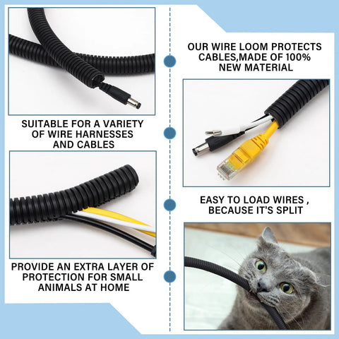 Split Wire Loom Tubing, Heavy Duty High Temperature Flame Retardant Cable Sleeve for wire protection in varied applications.