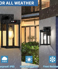 Outdoor Solar Wall Light With Motion Sensor And 3 Lighting Modes Two Bulbs Waterproof Porch Lantern on wall in rain