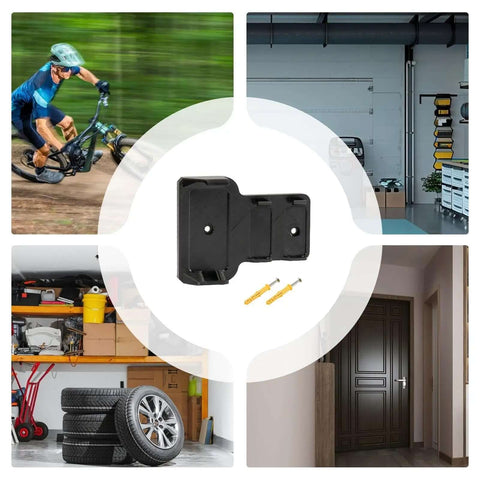 Heavy Duty Mountain Bike Battery Charging Holder With Tool-Free Nylon Storage Rack For Secure Wall Mount Drop Protection Tidy Garage And Workshop E-Bike Organizer Charger Shelf Off Ground, black wall mount with screws