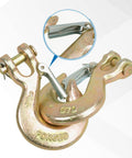 2 Pack 3/8 Inch Clevis Grab Hooks G70 Steel Chain Slip Hook With Safety Latch 18000 Lbs Capacity in gold finish