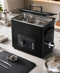 Heavy Duty 6 Liter Ultrasonic Cleaner With Digital Timer And Heater, with watches and jewelry in a stainless steel basket.