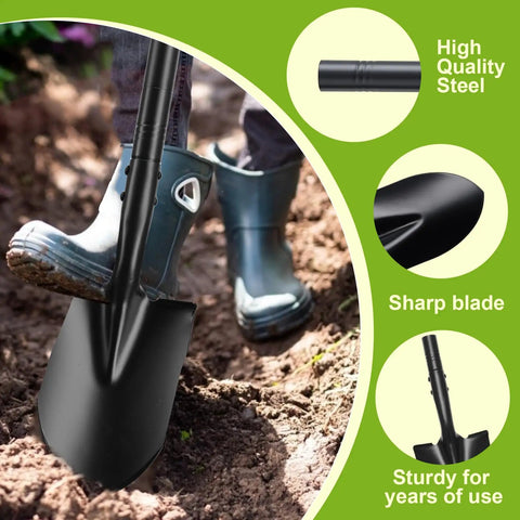Long Handled Metal Shovel Workhorse For Digging And Gardening 43.3 Inch Heavy Duty Spade Shovel with steel handle in use