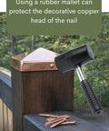 Using a rubber mallet with Legit Heavy Duty 11 Gauge Copper Decorative Nails With Ring Shank For Rock Solid Grip And Slick Rosehead Finish Pack Of 100 Made In Usa.