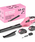 Cordless 20V Leaf Blower With Two 2.0Ah Batteries And Charger Included, 150 MPH Turbo Mode, dual speeds, in pink finish.