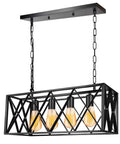 Dope Industrial Kitchen Island Pendant Light Fixture With E26 Base 4 Light Black Metal Pendant Rectangular Vintage Design Rustic Farmhouse Ceiling Light For Kitchen And Dining Room
