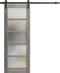 Quadro 4002 Sleek Interior Single Sliding Barn Door With Frosted Glass MDF Core 28x84 Inches Black Modern Style Hardware.