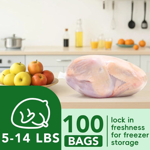 Clear 13x18 Inch Poultry Shrink Bags 100 Pack With 100 Zip Ties And Silicone Straw For Freezing, Marinating, Brining Chicken, Turkey And Rabbit Meat 5 To 14 Lbs. on packaged poultry